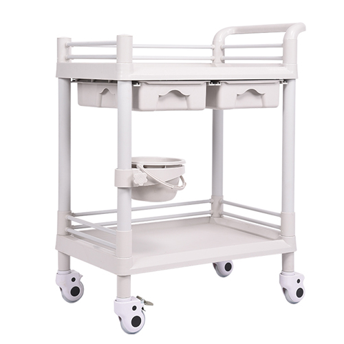 Carro médico de material ABS con dos cajones y un cubo