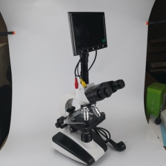 Microscopio biológico trinocular con pantalla