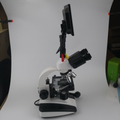 Microscopio biológico trinocular con pantalla
